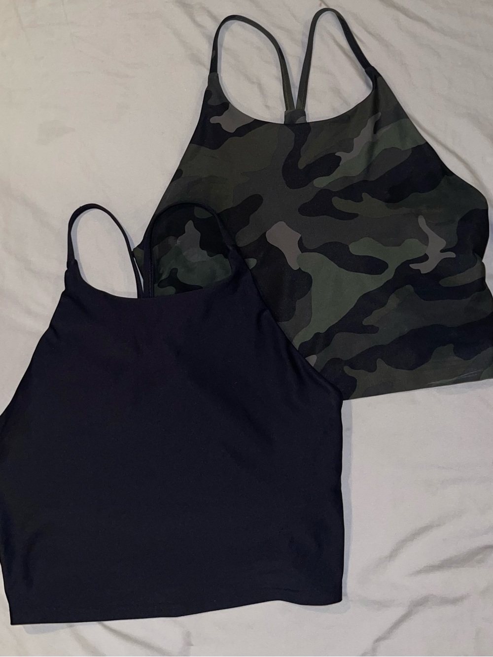 Old Navy Black Cami Crop Top + Olive Camo Cami Set